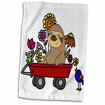 3dRose Funny Cute Sloth in Red Wagon full of Flowers Cartoon - Towel  15 by 22-inch (twl_311676_1)