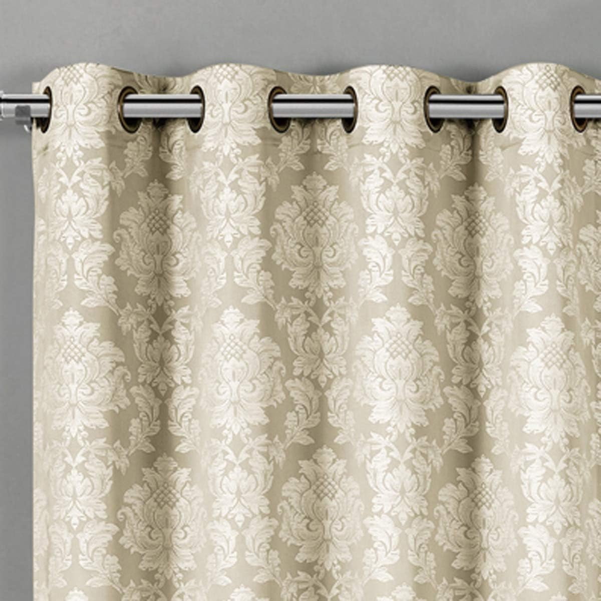 Sheetsnthings Aryanna 108-Inch Wide x 84-Inch Long, Jacquard Set of 2 Blackout Grommet Top Curtains, Beige