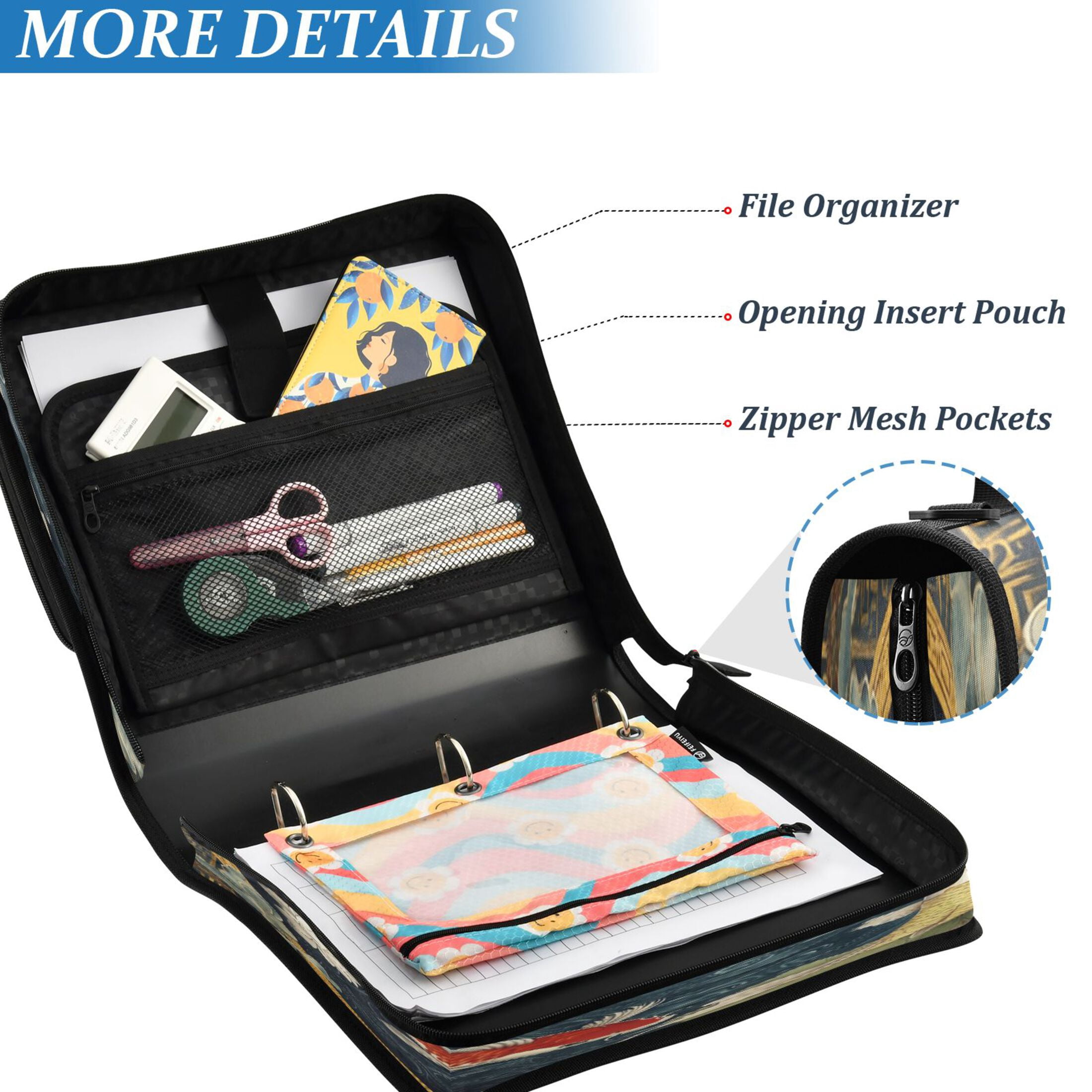 YAZAOO Zipper Binder trapper keeper Documents Organized Design Koi Elegance Printed