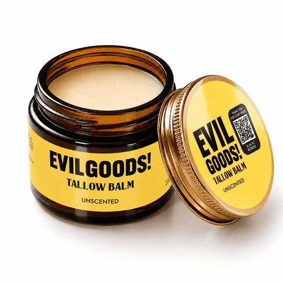 EVIL GOODS! Grass Fed Beef Tallow Balm with Manuka Honey, Unscented 2 oz