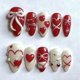 thumbnail image 1 of Uñas postizas adhesivas BMKKOT 24 piezas, almendra roja con corazones para San Valentín, 1 of 8