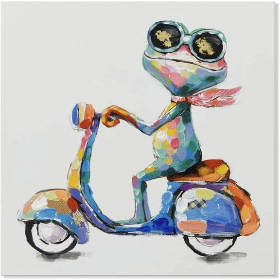 Aaheei Frog Canvas Wall Art Painting Cute Painting Funny colorful Animal Picture for Kidroom Living Room Bedroom Ready to Hang ( Hippie Frog Ride Motorcycle)