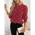 thumbnail image 5 of Women'S Polka Dots Sweaters Long Sleeve Round Neck Knitted Pullover Tops Red M, 5 of 7