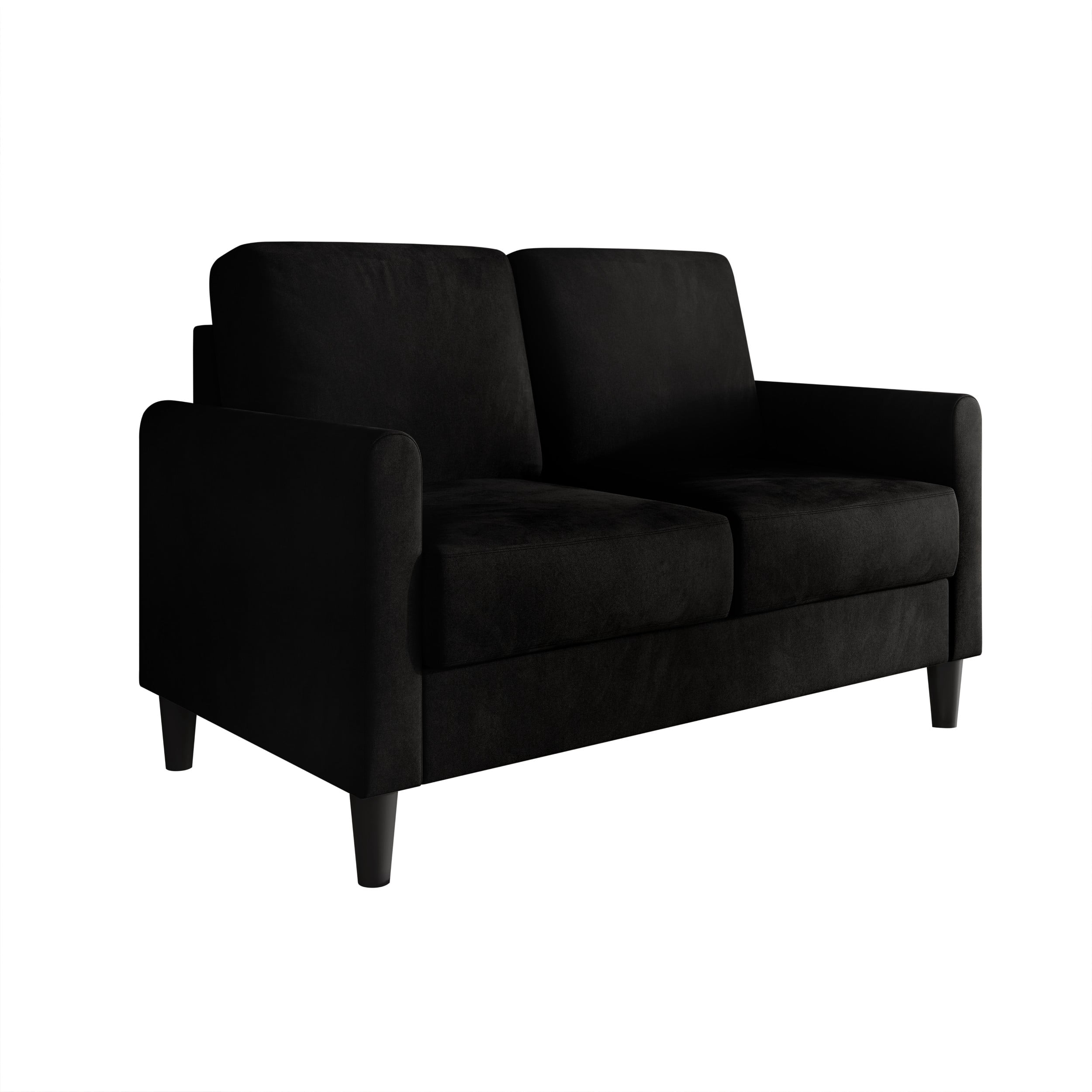Home Design Goliad Velvet Arm Loveseat with Pocket Spring, Soft Cushions, Clean Lines Design, Black