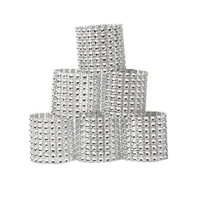 Agiferg 50pc Bling Diamond Rhinestone Mesh Wrap Napkin Ring Wedding Decor Plastic Gold