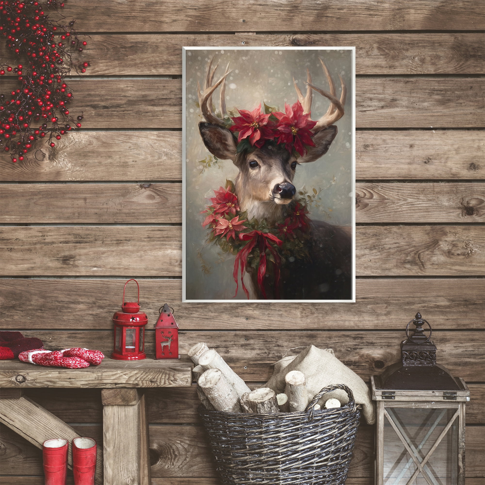 Stupell Industries Poinsettia Christmas Deer Wall Plaque Art, design by Tina LeCour