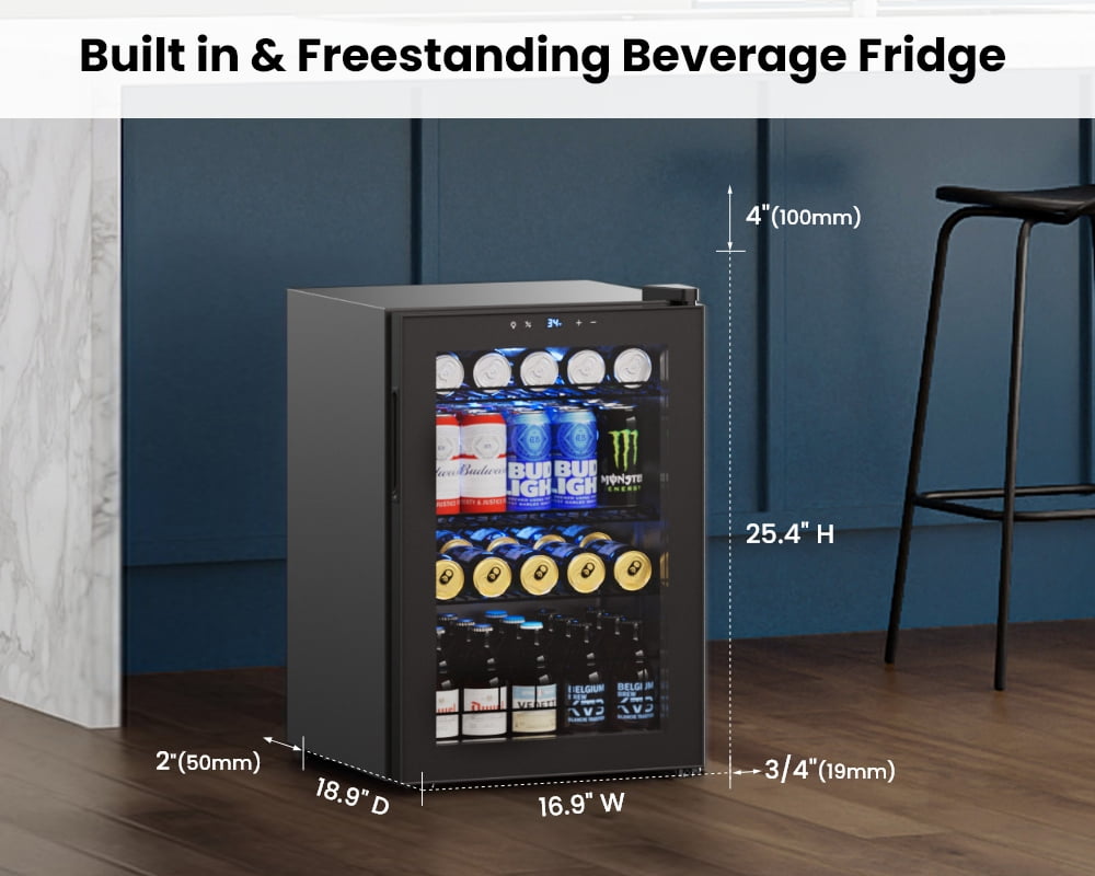 Yeego 116 Cans Beverage Refrigerator, Freestanding Beverage Cooler with Glass Door for Home/Office/Bar, Black