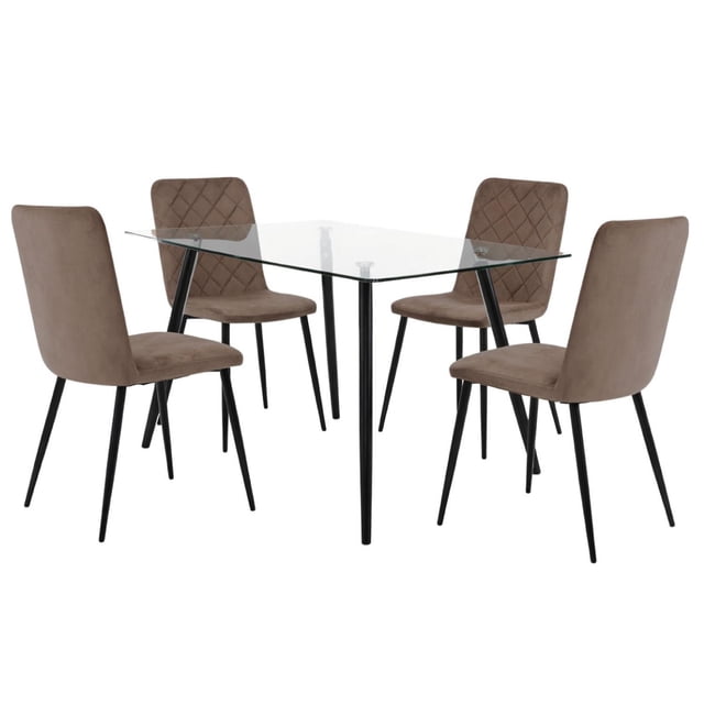 Set de Comedor Mesa Transparente con vidrio +4 Sillas Velvet cafe