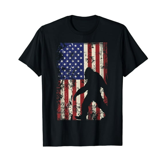 Bigfoot American Flag 4th of July Patriotic T-Shirt