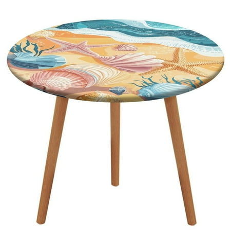 

Conch Starfish Shell (17) Tablecloth Round Elastic Fitted Waterproof Table Cover Cloth for Dining Room Indoor Outdoor Decor