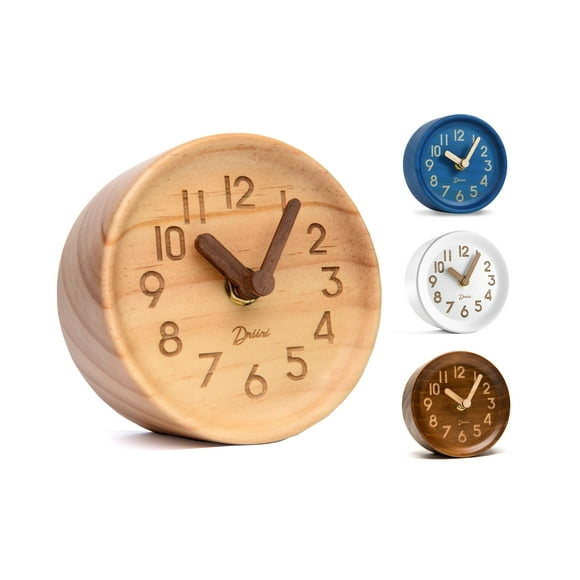 Reloj analógico de sobremesa Driini de madera de pino de 11 cm