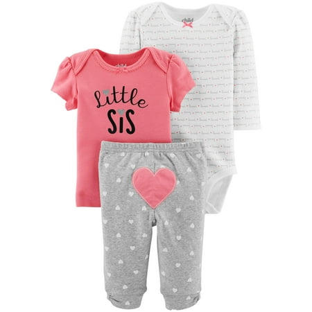 Child Of Mine By Carter's Long Sleeve Bodysuit, T-Shirt & Pants, 3pc Outfit Set (Baby Girls)