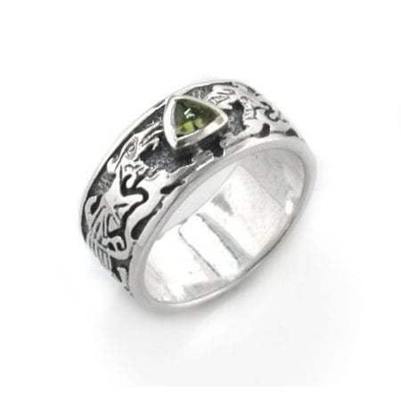 - Genuine Green Moldavite Meteor Celtic Knot Dragon Sterling Silver Ring