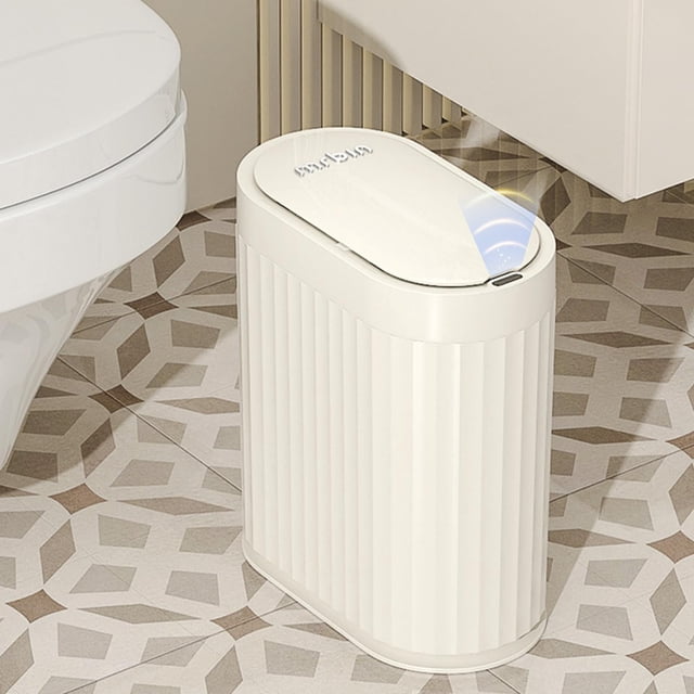 Bote de basura MRBIN, pequeño, automático, sin contacto, 8 L/2.1 galones, crema