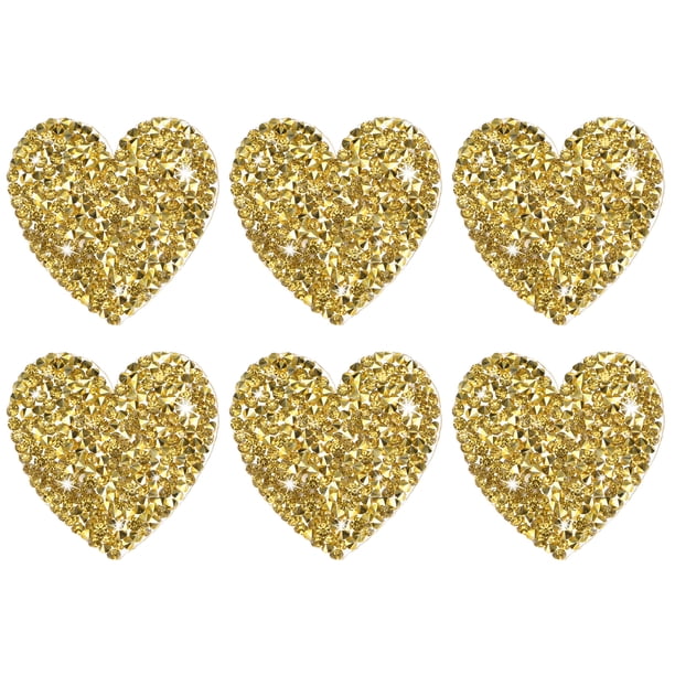 Uxcell 6-Pack Parches de Corazón de Strass para Planchar 4.5cm Apliques Adhesivos Dorados Brillantes para DIY/Ropa/Zapatos/Bolsas