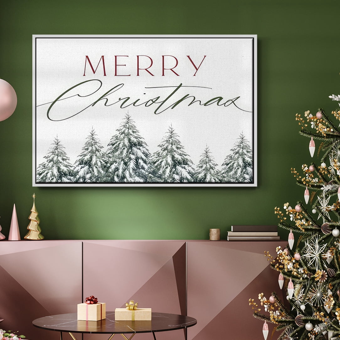 Merry Christmas Trees - Framed Gallery Wrapped Holiday Canvas - 27 x 41 - White Frame