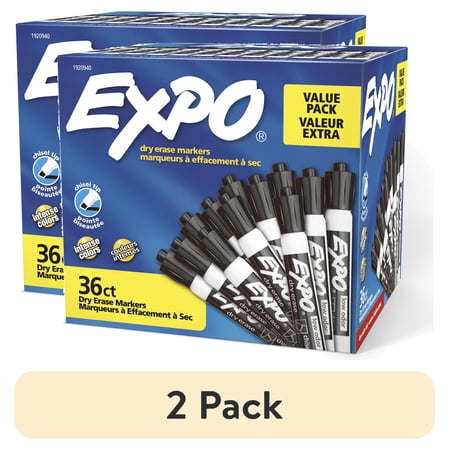 (2 pack) EXPO Dry Erase Markers, Chisel Tip, Black, 36 Count