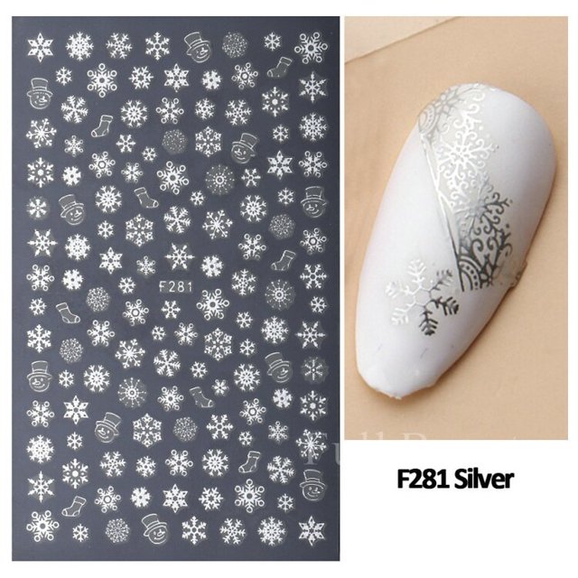 Calcomanías 3D de copos de nieve para decoración de uñas, diseños navideños blancos, pegatinas autoadhesivas, láminas de Gel de invierno para Año Nuevo, decoraciones LAF895