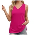 thumbnail image 2 of Tank Tops for Women Plus Size under $5 Sleeveless V-neck Slim Fitted Solid Color Hem Split Casual Tank Hot Pink 2XL, 2 of 6