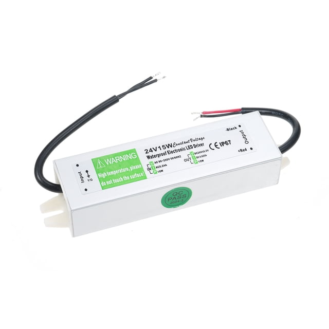 Generic 24V 15W Outdoor Waterproof LED Power Supply with IP67 Rating, Short Circuit & Overload Protection, AC90V-250V Input, Durable Aluminum Alloy Housing for Signs, Displays, and Strip Lights