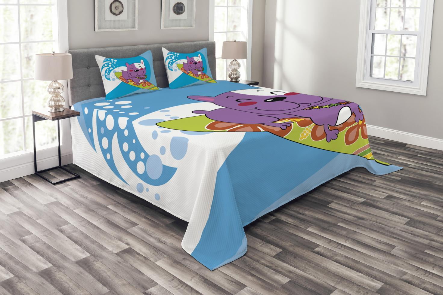 Ride The Wave Bedspread Set, Cute French Bulldog Surfing ...