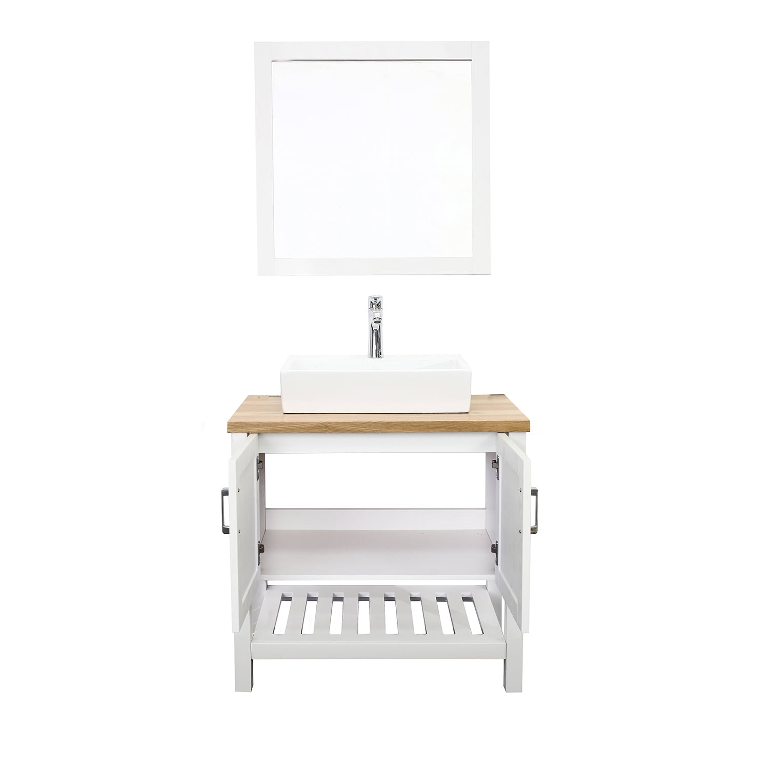 Demi Bonn 32" Bathroom Vanities Cabinet with Sink, Doors, Open Shelf and Mirror, Single Bathroom Vanity Cabinet, Faucets and Drains Not Included, White