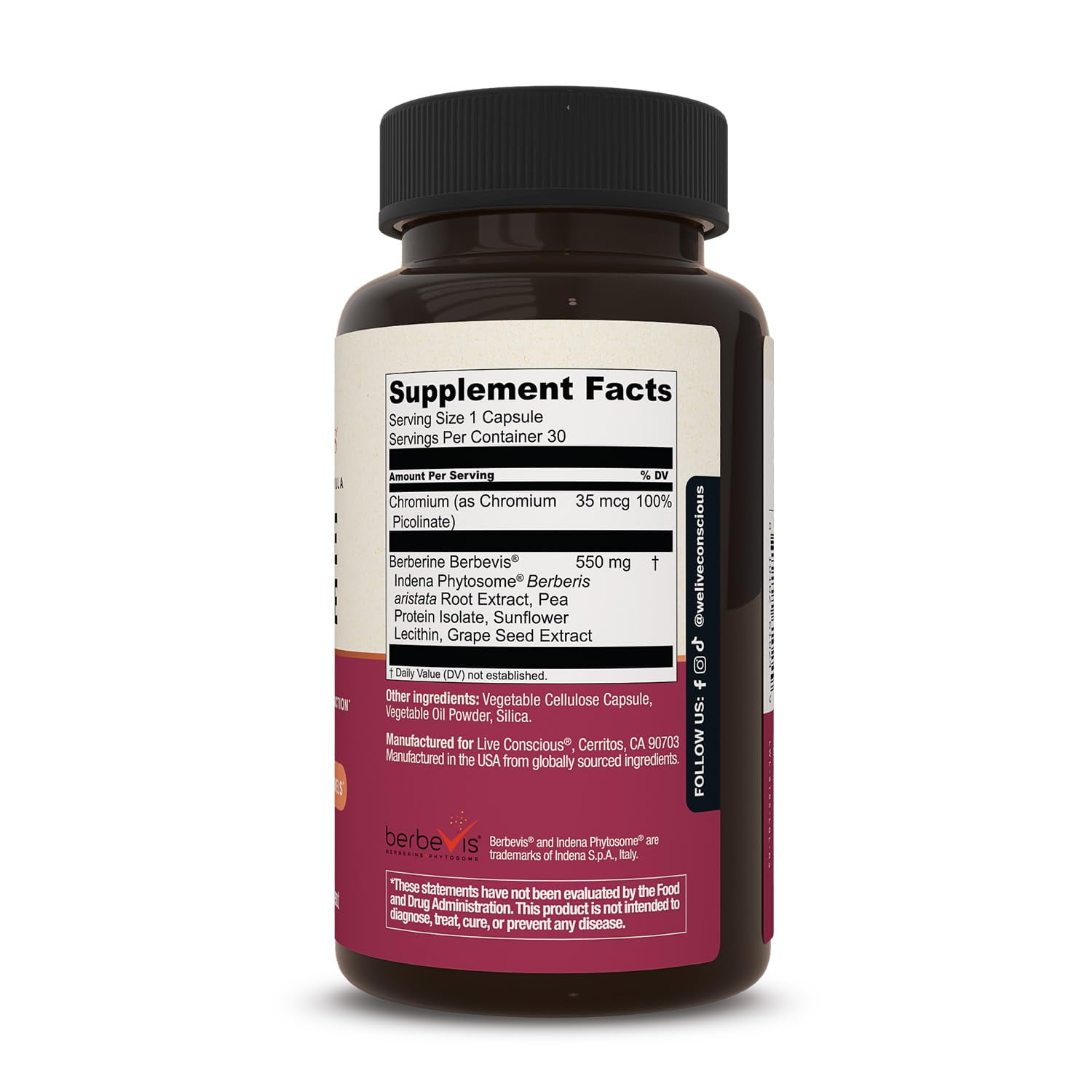 Live Conscious Berberine Phytosome - Bioavailable Formula for Blood Sugar, Energy & Weight Management (30-Day Supply)
