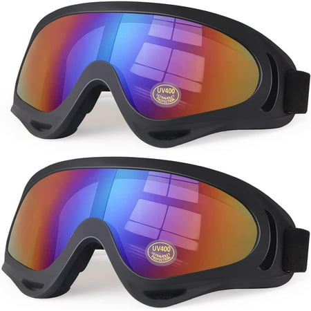 Motorcycle Goggles Kids 2 Pack Dirt Bike ATV Motocross Goggles Ski Goggles Off Road Riding Goggles for Child Anti-UV Dust Airsoft Glasses for Men Women Youth Adult (Color lens)