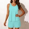 thumbnail image 5 of pstuiky Swimsuits for Women Solid Color Crew Neck Adaptable Two Piece Bathing Suits Women's Swimwear Workout Two-Piece Sets Chest Support with Boy Shorts Swimming Suits, 5 of 7