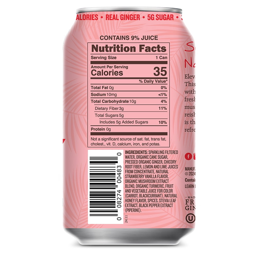 Reed's Strawberry Vanilla Functional Soda, 12 fl oz, single can