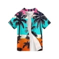 thumbnail image 4 of Abcomgle Boys Short Sleeve Button Down Shirt Size 10-12 Button Down Short Sleeve Boys Spring Shirts Tropical Palm Tree Sunset Print Cruise Boys Dress Shirt,Sky Blue,10-11Years, 4 of 5