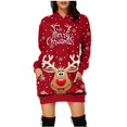thumbnail image 2 of Vestido corto de sudadera con capucha y bolsillos con estampado navideño para mujer informal a la moda Pompotops hdfakjf446, 2 of 6