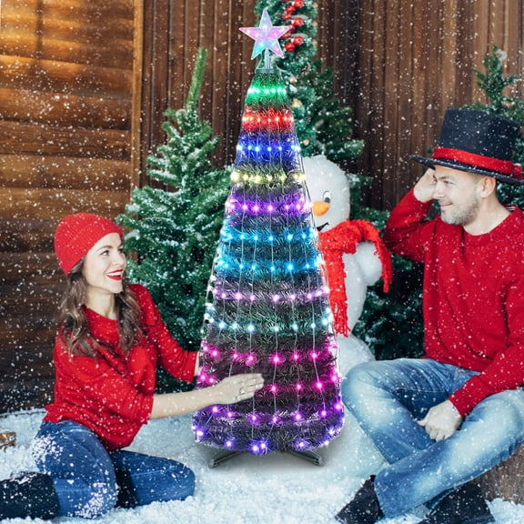 5ft Pre-Lit Artificial Christmas Tree, iMounTEK Pop up Christmas Tree Light with 166pcs RGB LED Lights, Remote App Control, for Indoor Holiday Decor