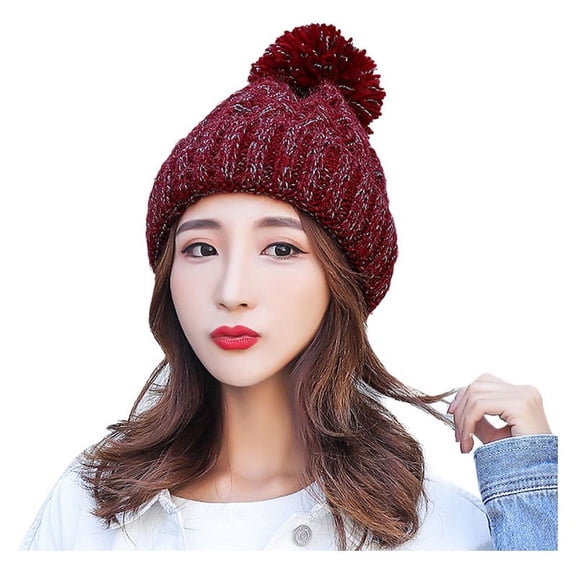 beishanbush Hats Women Winter Hats Thick Cable Women Hat Warm Lined Knitted Soft Cap Red