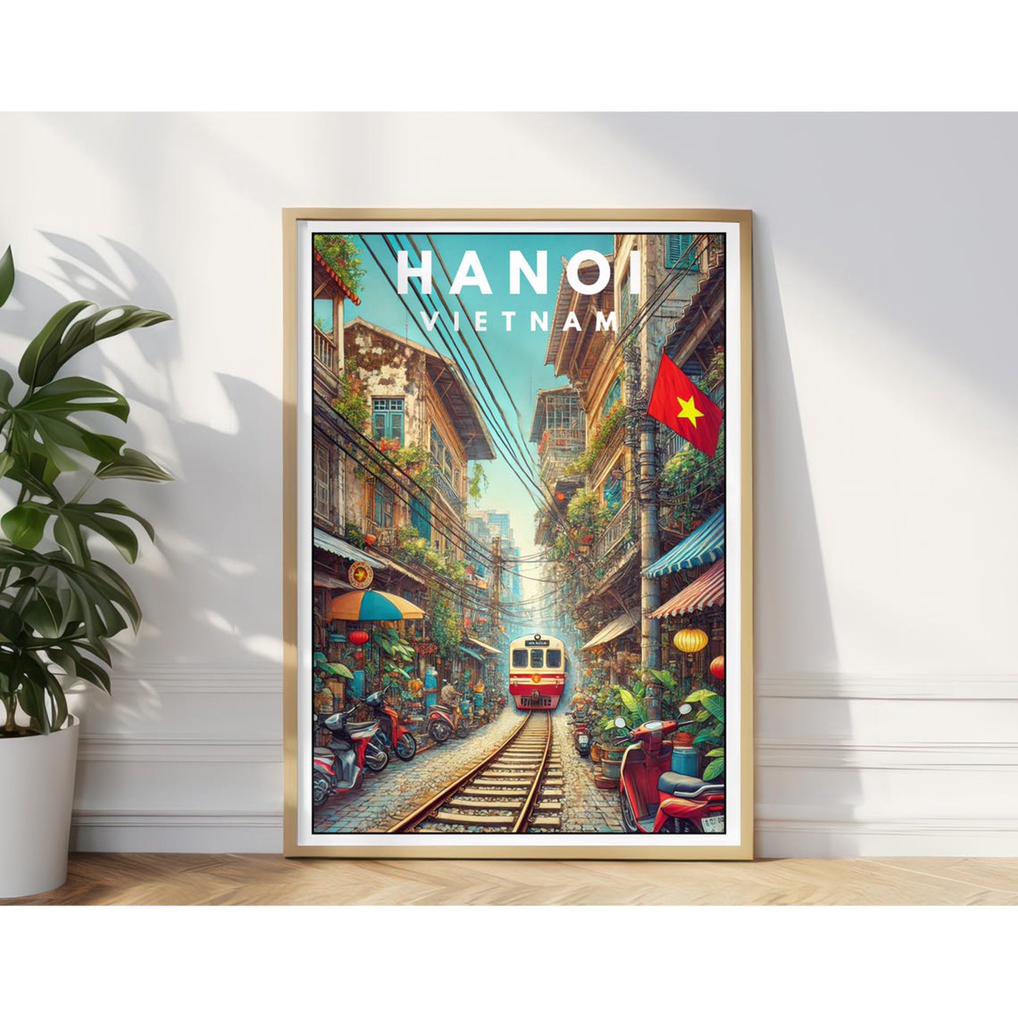 Hanoi Travel Poster, Vietnam Train Street Art Print, Hanoi Wall Decor, Unframed Paper Poster 8x10in