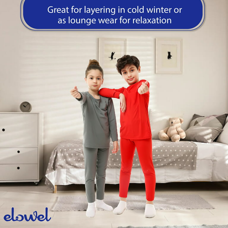 Elowel Thermal Underwear Set for Girls Kids Thermals Base Layer XL Gray 