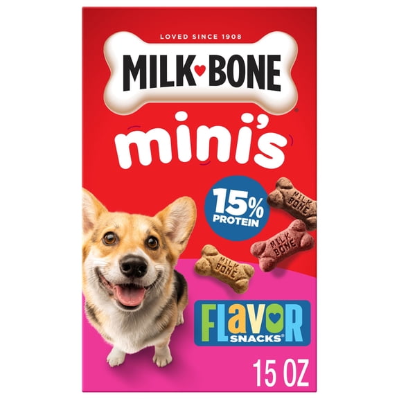 Milk Bone Flavor Snacks Mini’s Dog Biscuits, Flavored Crunchy Dog Treats, 15 oz Box