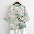 thumbnail image 4 of Xoenoiee Titmouse Bird Cherry Blossom Print Womens Linen Shirts 3/4 Length Sleeve Linen Button Down V Neck Blouse Spring Summer Boho Shirts Travel Vacation Tops, 3XL, 4 of 7