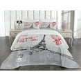 thumbnail image 2 of Ambesonne Love Quilted Coverlet 3 Pcs, Paris Hot Air Balloon, King Size, Red Black Grey, 2 of 4