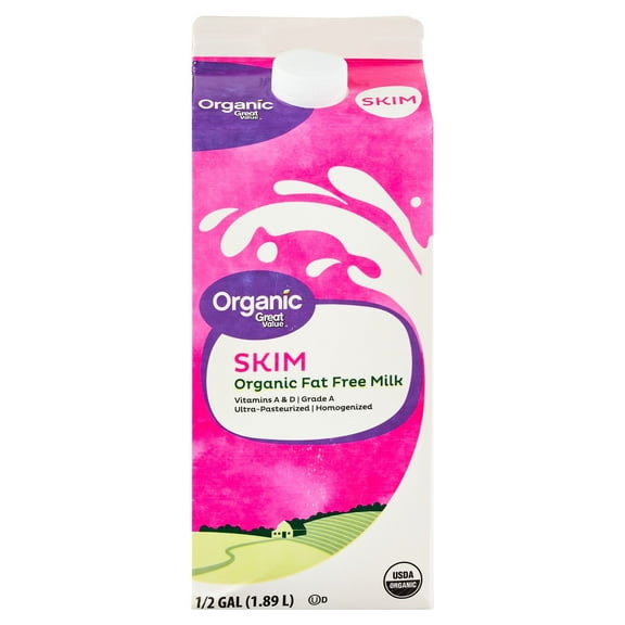 Great Value Organic Skim Fat-Free Milk, Half Gallon, 64 fl oz