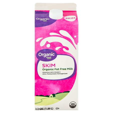 Great Value Organic Skim Fat Free Milk, Half Gallon, 64 fl oz