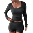 thumbnail image 1 of Conjunto Deportivo de Yoga para Mujer de 2 Piezas: Camiseta de Larga Ajustada y Shorts. Gris L, 1 of 7