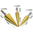 thumbnail image 2 of Hss Tapered Step Drill Bit With Titanium Coating, Grooved For Wood, Metal, Stainless Steel, Gold, 2 of 4