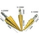 thumbnail image 2 of Broca escalonada cónica HSS con revestimiento de titanio, ranurada para madera, metal, acero inoxidable, dorado Ormromra ZSY-0443, 2 of 5
