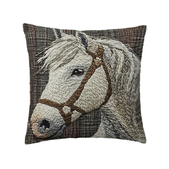 Cinvoph Short Plushs Pillow Cover Cute Horse Embroidered for Sofa Bedroom Living Room Spring Summer Farmhouse Decor 18"