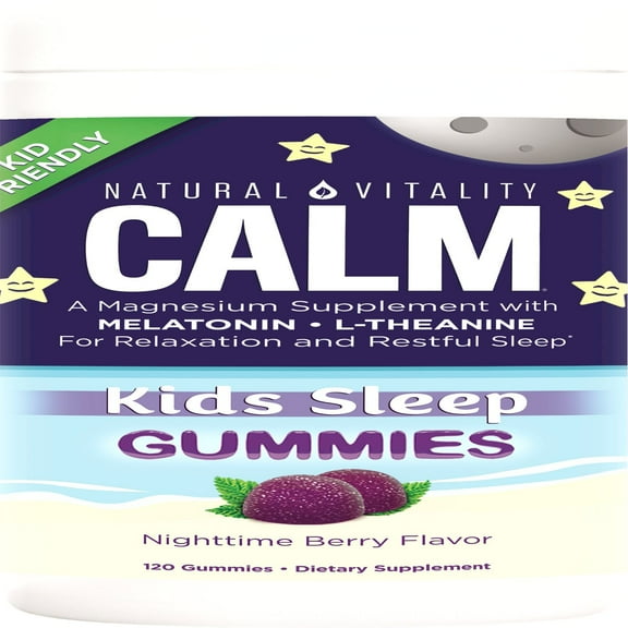 Natural Vitality Calm Kids Magnesium Supplement Gummies, Nighttime Berry, 120 Count
