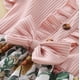 thumbnail image 4 of Gibobby Mameluco niño estampado Floral con volantes y mangas volantes para niñas pequeñas, monos acanalados con para recién nacidos, trajes con diadema(Rosa, 9 Meses), 4 of 5