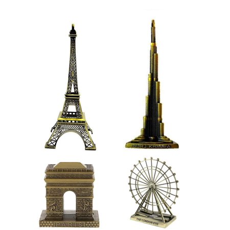 Kharidolive Metal Showpiece Combo Of Paris Eiffel Tower, Burj Khalifa, Paris Gate & London Eye For Home Decoration, Birthday