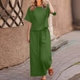 thumbnail image 2 of GILIGEGE Linen Sets for Women 2 Piece Summer Cotton Linen Set for Women Loose Outfits Short Sleeve Top Wide Leg Long Pants Suit Solid Matching Sets Wide Leg Pants Tracksuit Lounge Matching Sets, 2 of 5