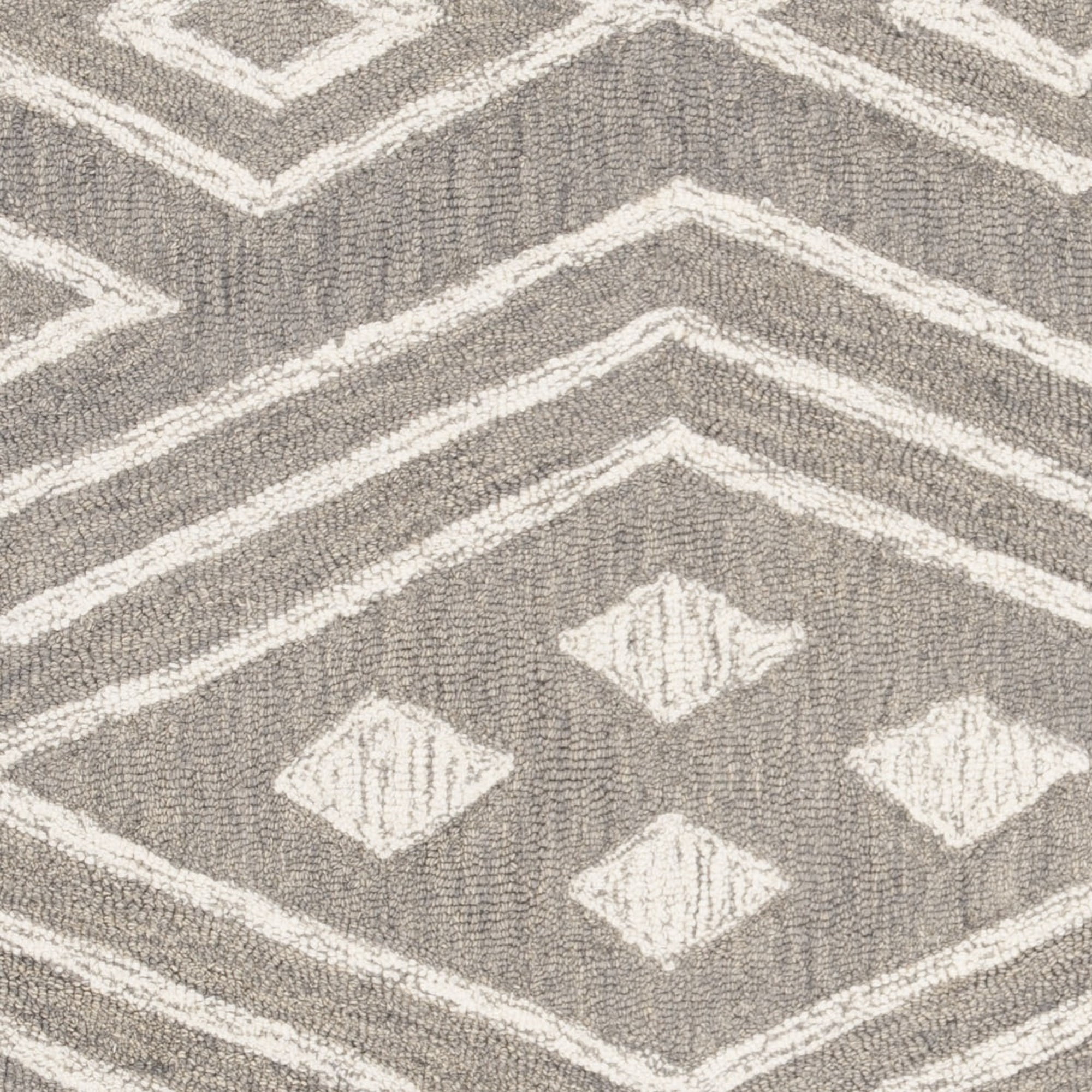 SAFAVIEH Micro-Loop Orlando Geometric Diamonds Area Rug, Grey/Ivory, 5' x 5' Round